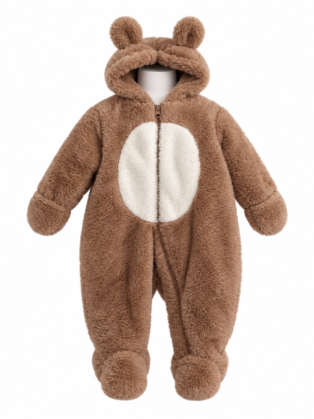 Size 3–6M First Wish Baby Brown Bear Hooded Faux Fur Pram Suit Bunting BNWT